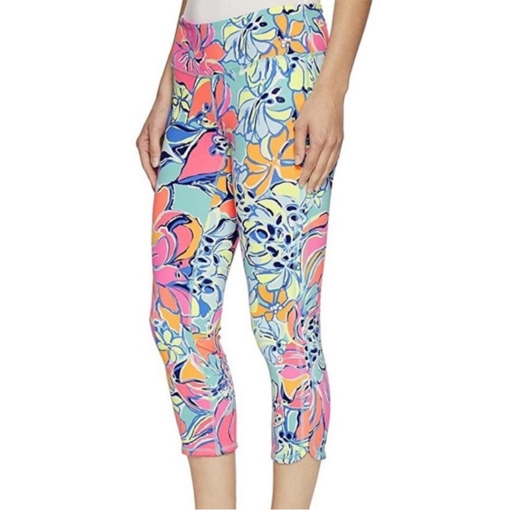 Lilly Pulitzer Luxletic Weekender Crop Leggings Seaside Aqua Breezy Babe XS NWT